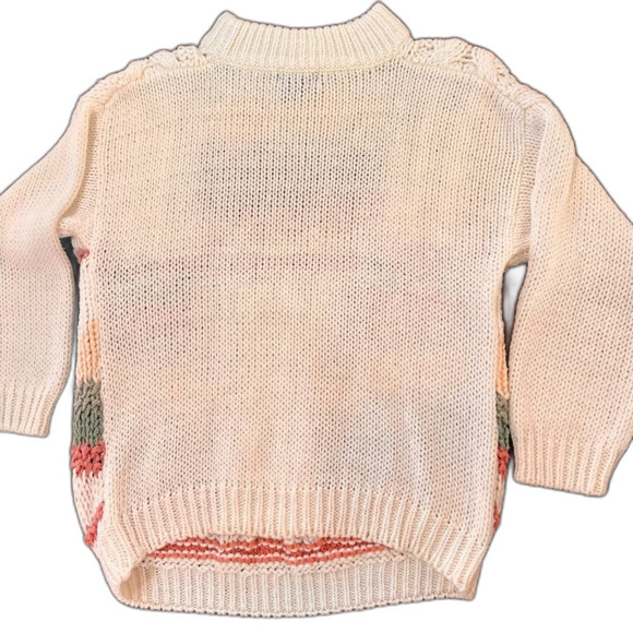Vintage 90’s Y2K Hand Knit Cream Pink & Green Cabincore Cottagecore Sweater Sz M - Picture 6 of 8
